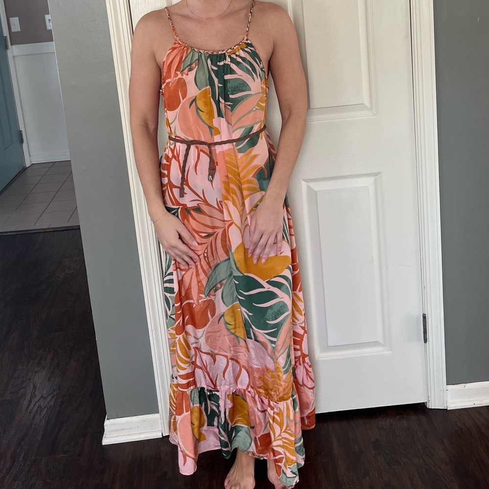 Floral Leaf Print Maxi Dress